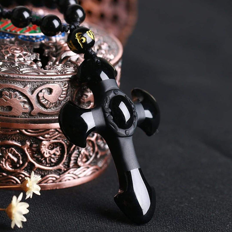 Crucifixo Sagrado em Obsidiana Negra - Arcana