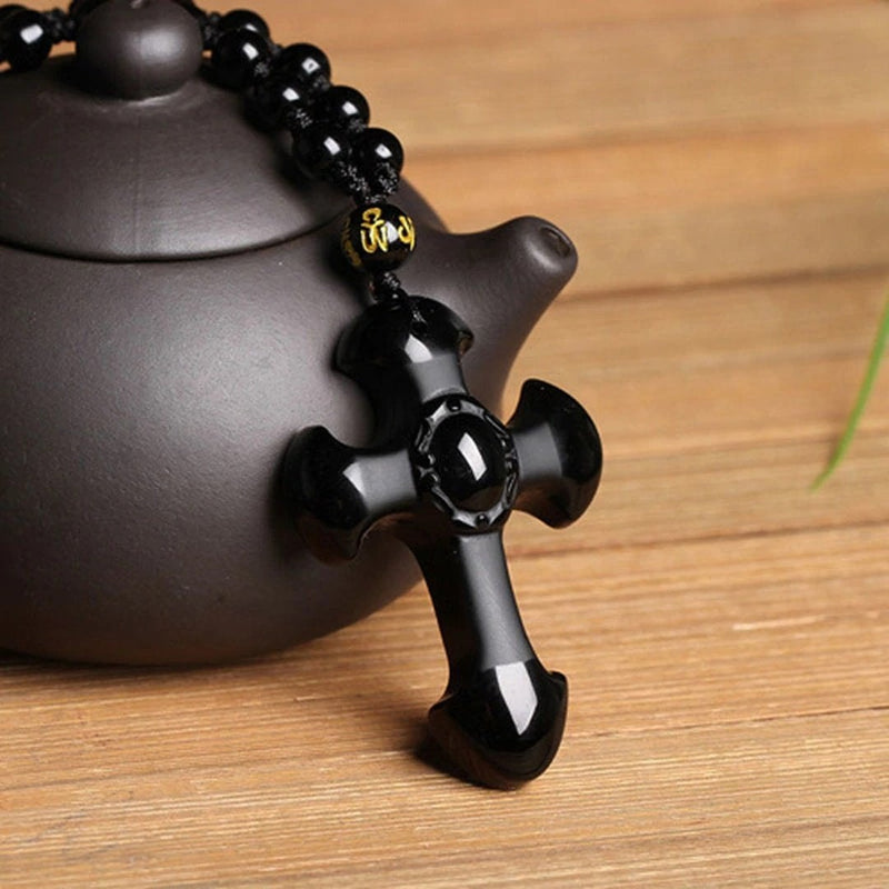 Crucifixo Sagrado em Obsidiana Negra - Arcana
